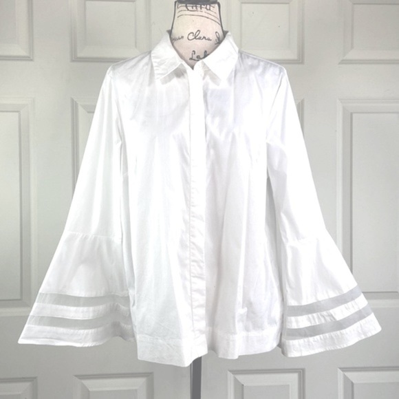 Marled Bell Sleeve White Blouse - Picture 3 of 10